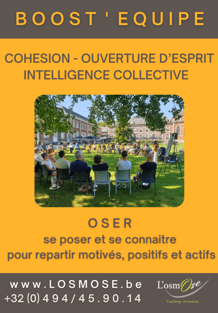 Teambuilding supervision Boost Equipe cohésion bien-être harmonie gestion de conflits leadership participatif intelligence collective travail collaboratif démarche Boost 9 clés posture Nathalie Bourgeois